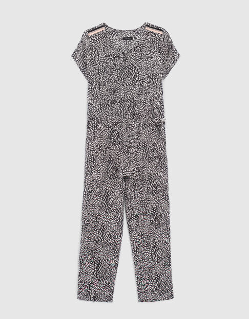 Lange zwarte jumpsuit Lenzing™ Ecovero™ grafische print meisjes