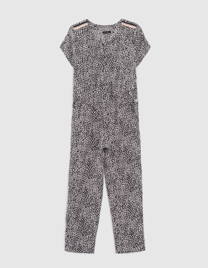 Lange zwarte jumpsuit Lenzing™ Ecovero™ grafische print meisjes - IKKS