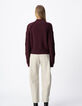 Pull bordeaux tricot manches ajourées Femme-2