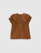 Baby girls’ camel dress with ruffled & embroidered dickey-1