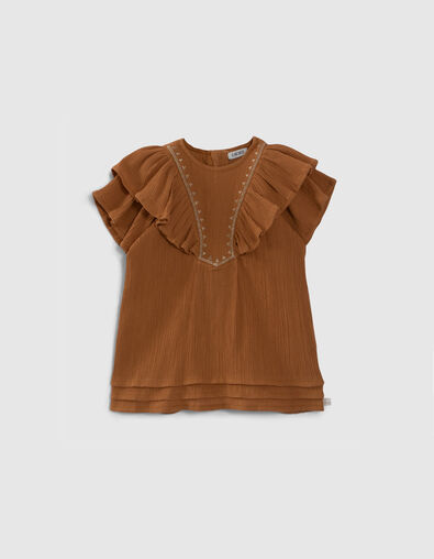 Baby girls’ camel dress with ruffled & embroidered dickey - IKKS