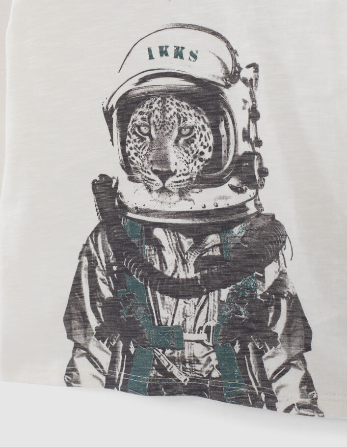 Boys’ ecru astronaut-leopard image organic cotton T-shirt - IKKS