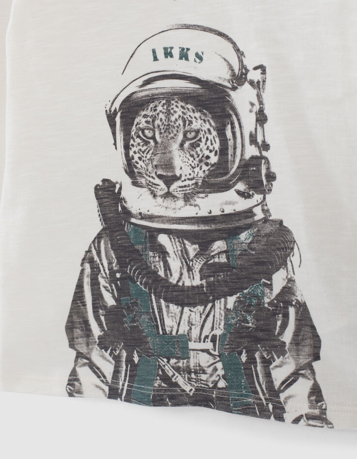 Boys&rsquo; ecru astronaut-leopard image organic cotton T-shirt-4