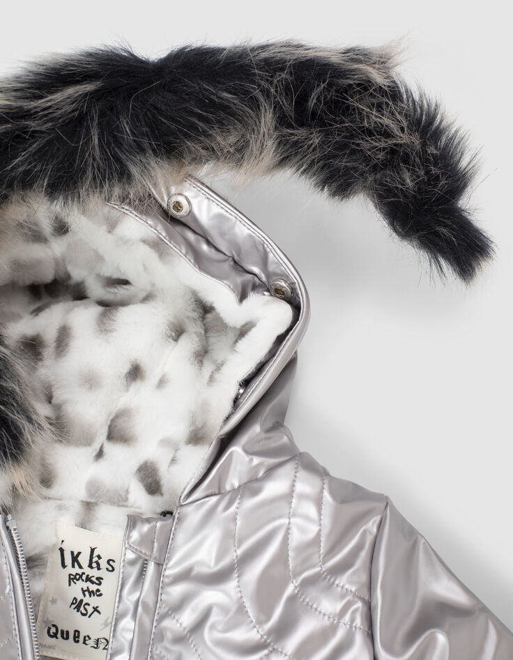 Zilveren parka gevoerd rubber luipaard babymeisjes-4