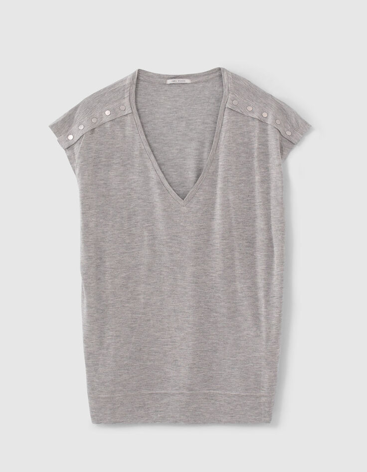 Women’s grey marl lurex T-shirt with studded shoulders-5 Women’s grey marl lurex T-shirt with studded shoulders-5