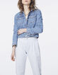 Veste courte en jean bleu broderie dos femme-2