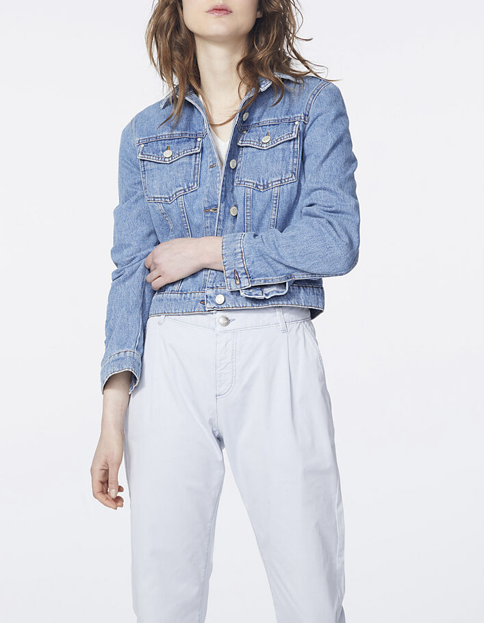 Blauw kort jeansjasje borduursel achter dames-2
