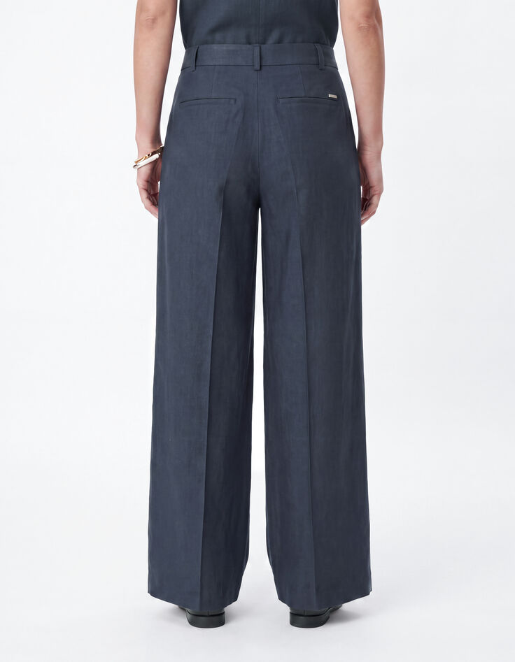Pantalon large pliss&eacute; bleu gris Femme-3