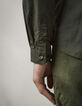 Khaki SLIM-Herrenhemd mit dezentem Print-5