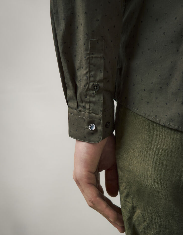 Khaki SLIM-Herrenhemd mit dezentem Print-5