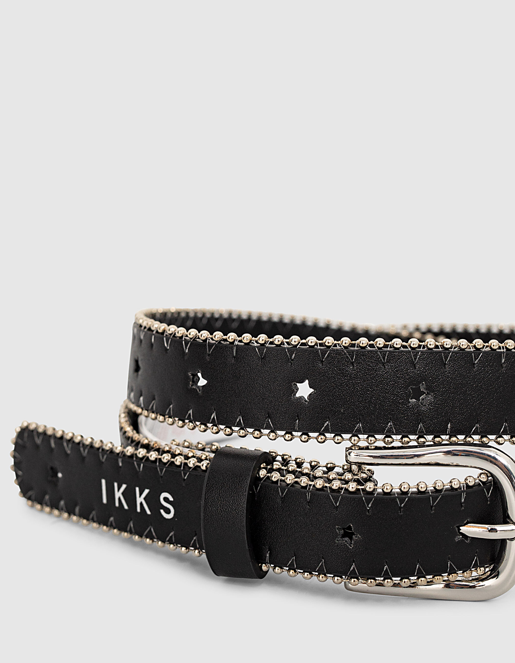 Girls black star perforated belt edged in microbeads IKKS