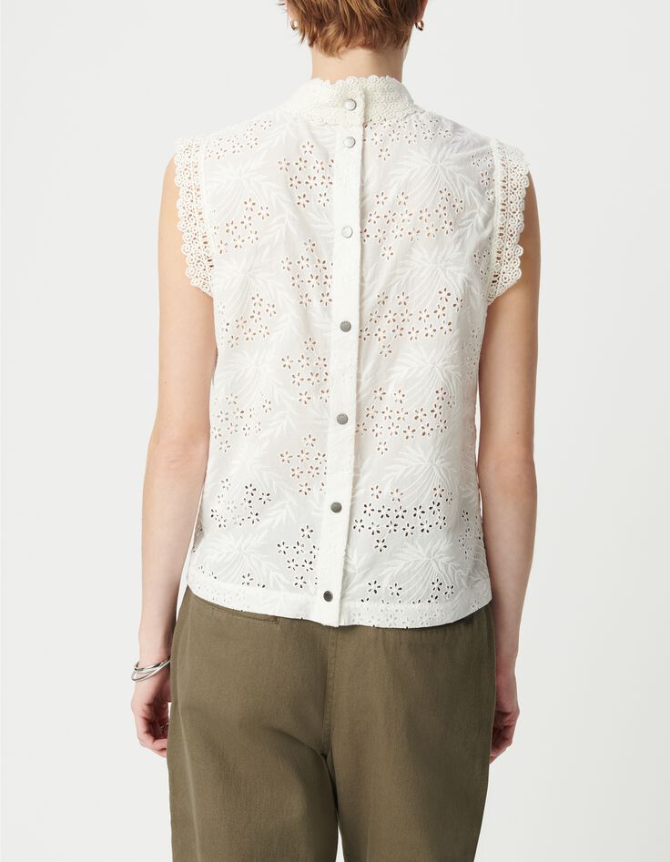 Wei&szlig;es &auml;rmelloses Top aus Bio-Baumwolle f&uuml;r Damen mit englischer Stickerei-3