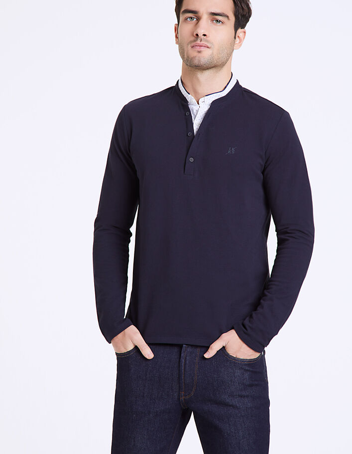 Men's navy piqué knit polo shirt - IKKS