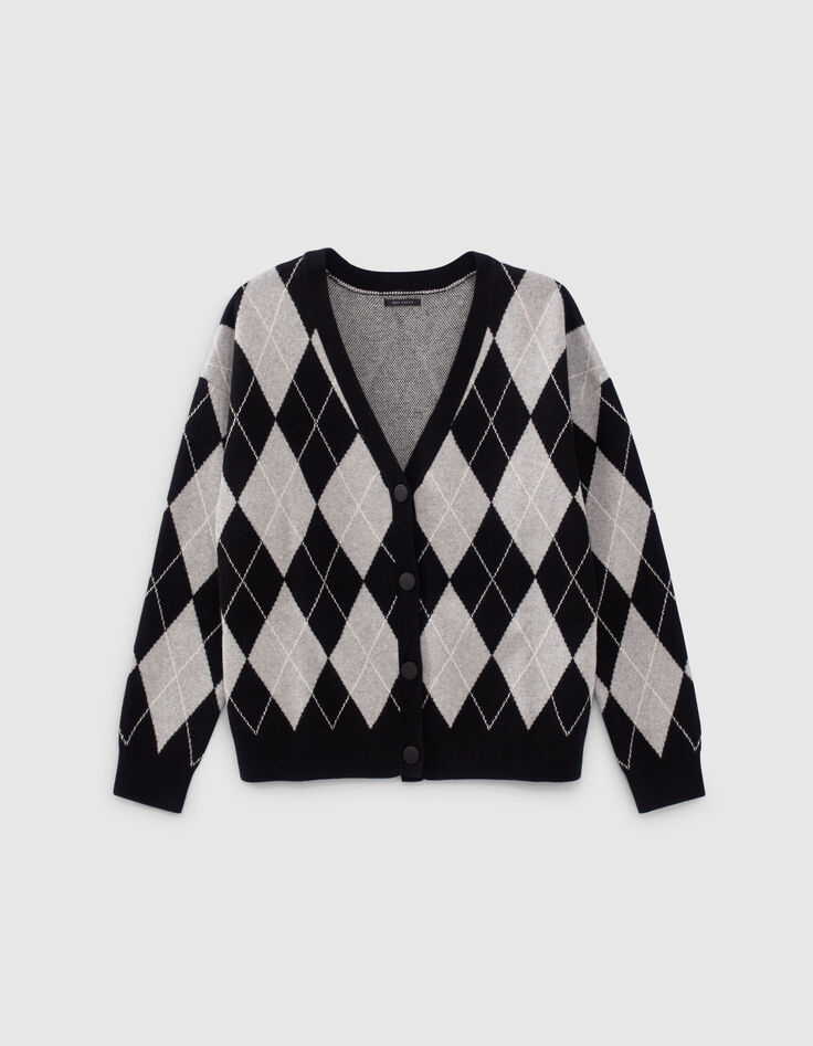 Gebreid vest grijs en ecru Argyle-motief Dames-7