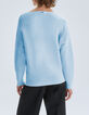 Pull bleu tricot côtelé  col bateau Femme-2