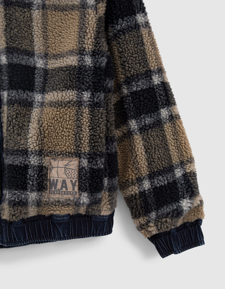 Boys’ blue denim/checked Sherpa reversible jacket-5