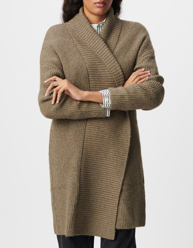 Chaqueta con cintur&oacute;n militar caqui de punto l&uacute;rex para mujer-5