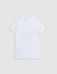 Weißes Jungen-T-Shirt, Biowolle, Beflockung Logo-Rochen-4