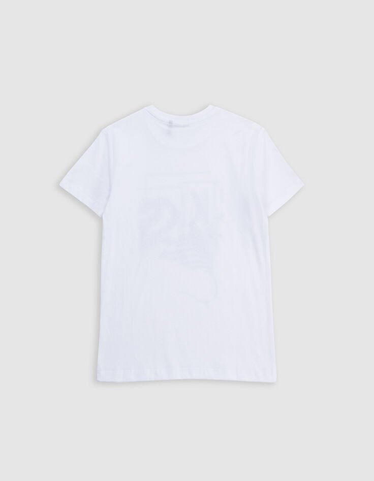 Weißes Jungen-T-Shirt, Biowolle, Beflockung Logo-Rochen-4