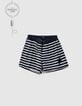 Short de bain noir à rayures écrues et badges Homme-2