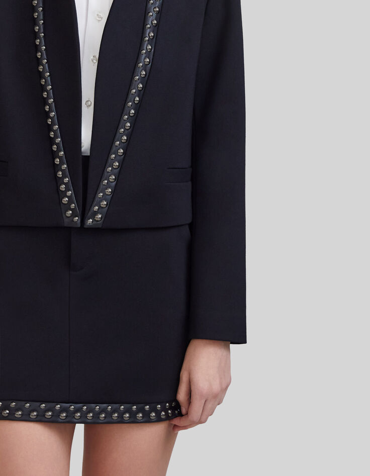 Veste de costume courte noire décor clous Femme-5