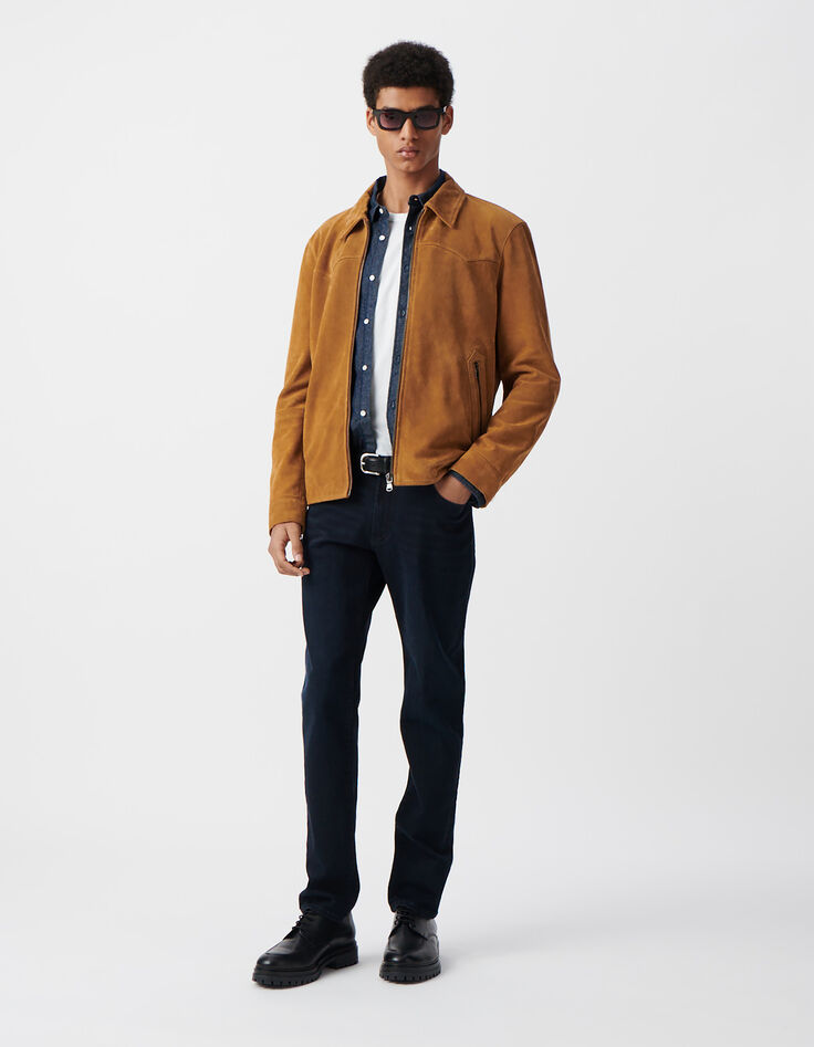 Chaqueta de piel de ante azafrán para Hombre-1
