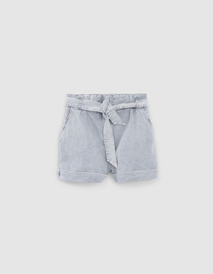 Blaue Damenshorts mit schmalen weißen Streifen-5