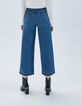 Jean large bleu taille haute 7/8e bas frangés Femme -3