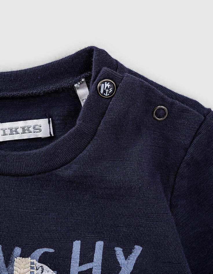Navy T-shirt geborduurde espadrille biokatoen babyjongens -4