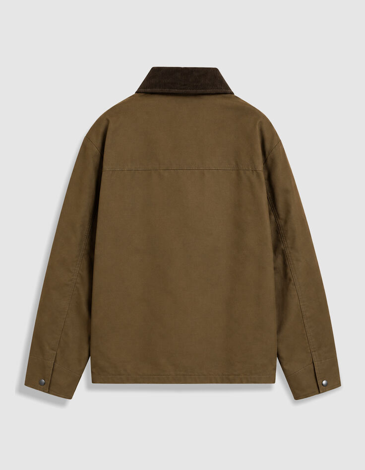 Khakifarbene Herren-Multitaschenjacke mit Samtkragen-8