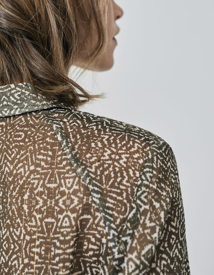 Women’s khaki decorative print voile shirt-6