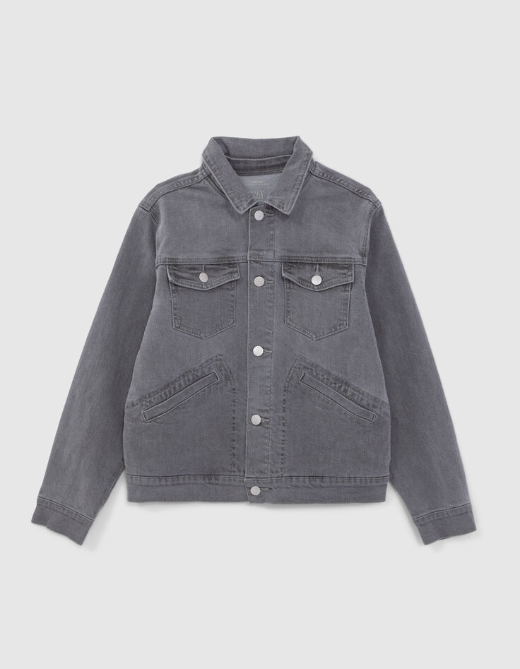 Boys&rsquo; grey waterless denim jacket with detachable hood-4