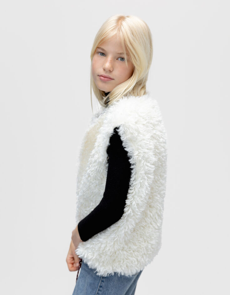 Cardigan à capuche 2-en-1 écru et gilet sans manches fille-10