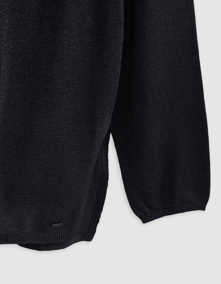 Women's long-sleeved black lurex knit sweater with studded message-2
