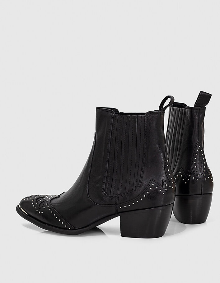 Boots en cuir noir studs esprit santiag Femme - IKKS