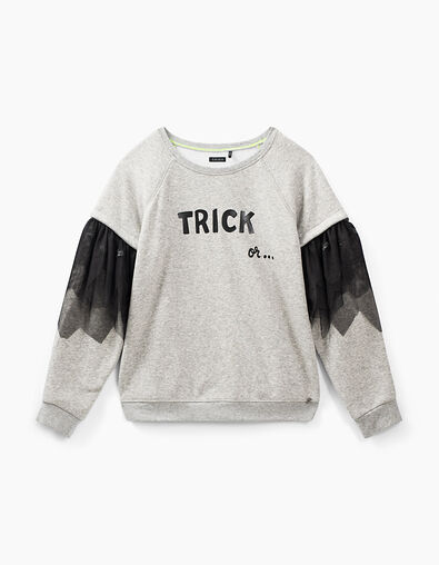 Girl’s grey marl Trick or... treat Halloween sweatshirt  - IKKS