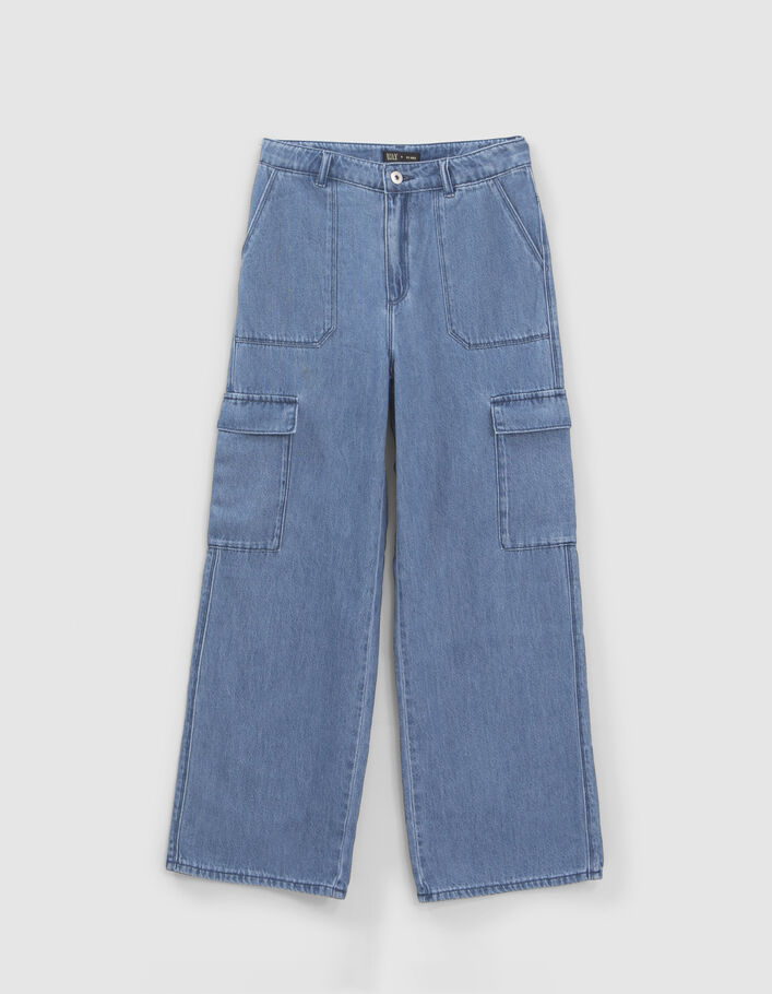 Blauwe BATTLE-jeans extra wijd meisjes-3