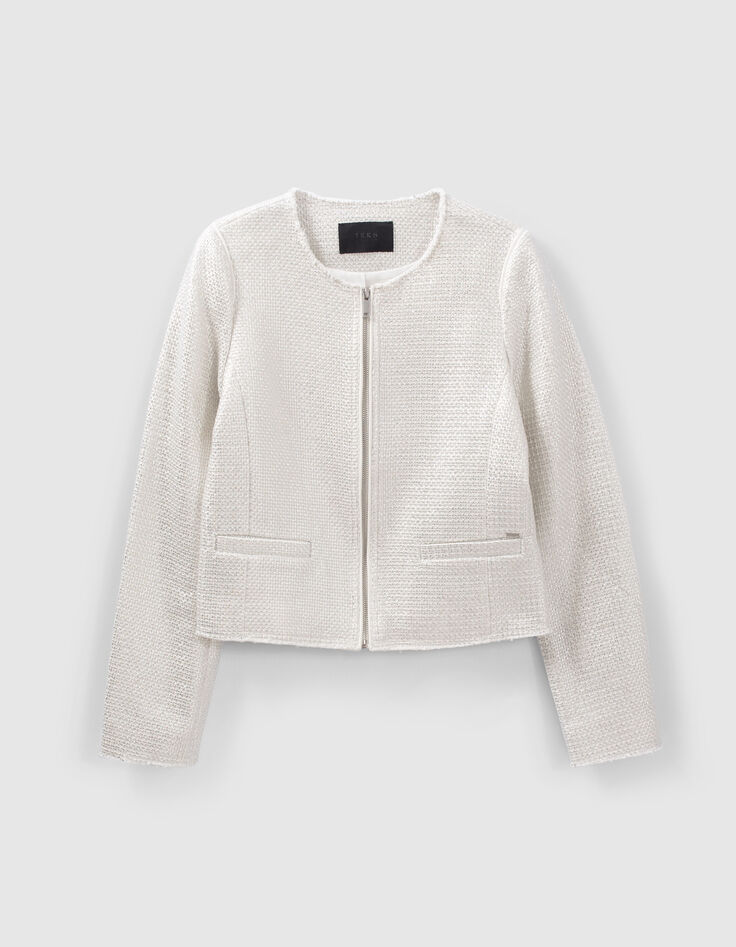 Veste maille coton bio façon tweed enduit silver Femme-7