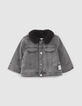Veste en jean grise fourrée broderie dos bébé garçon-1