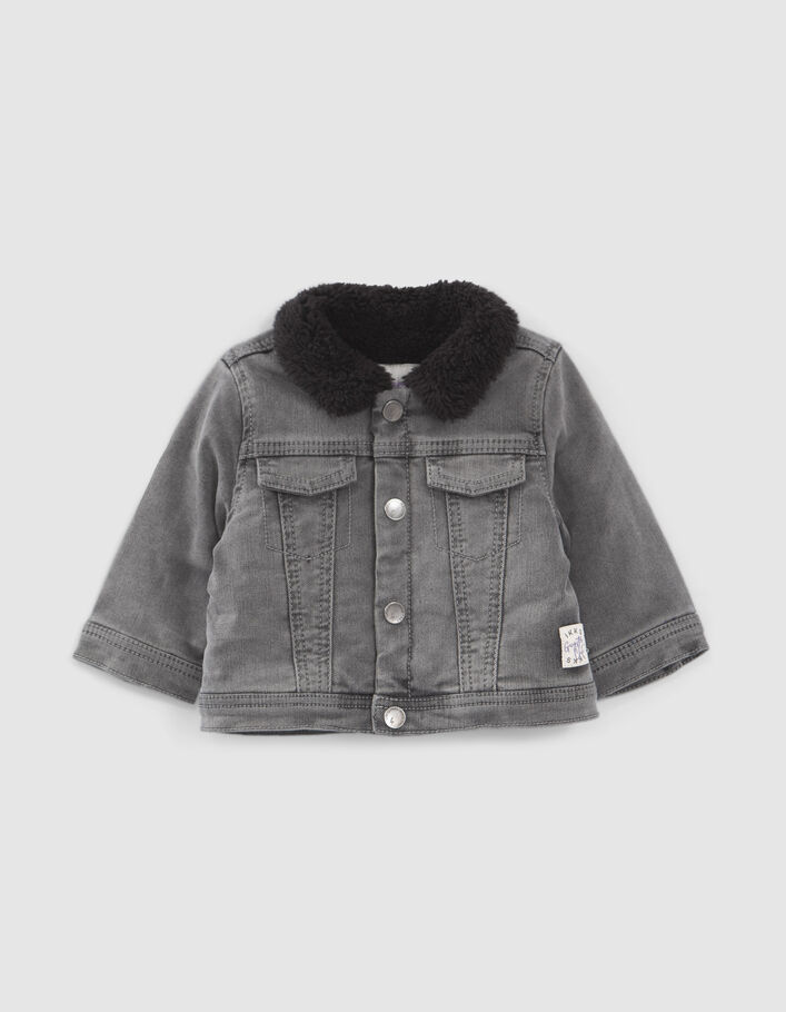 Baby boys’ grey fur-lined denim jacket, embroidered back-2