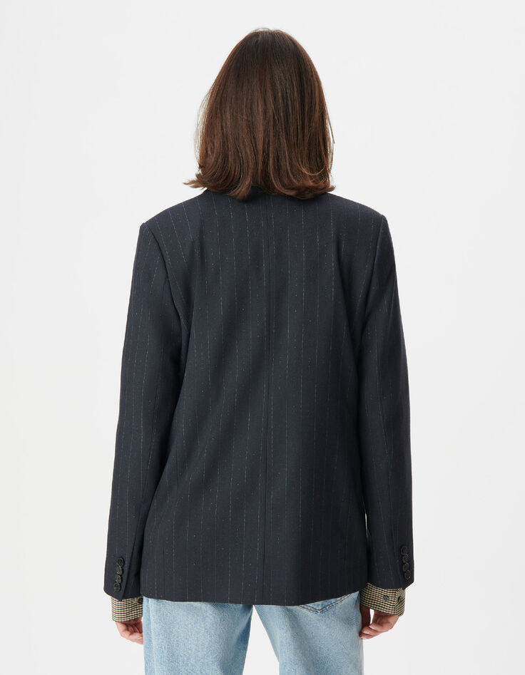 Veste de tailleur marine motif rayures tennis Femme-3