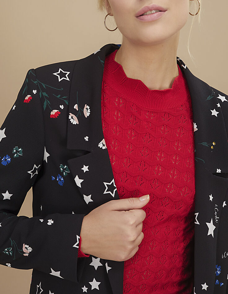 Veste de costume noire imprimé fleurs multico I.Code-4 Veste de costume noire imprimé fleurs multico I.Code-4