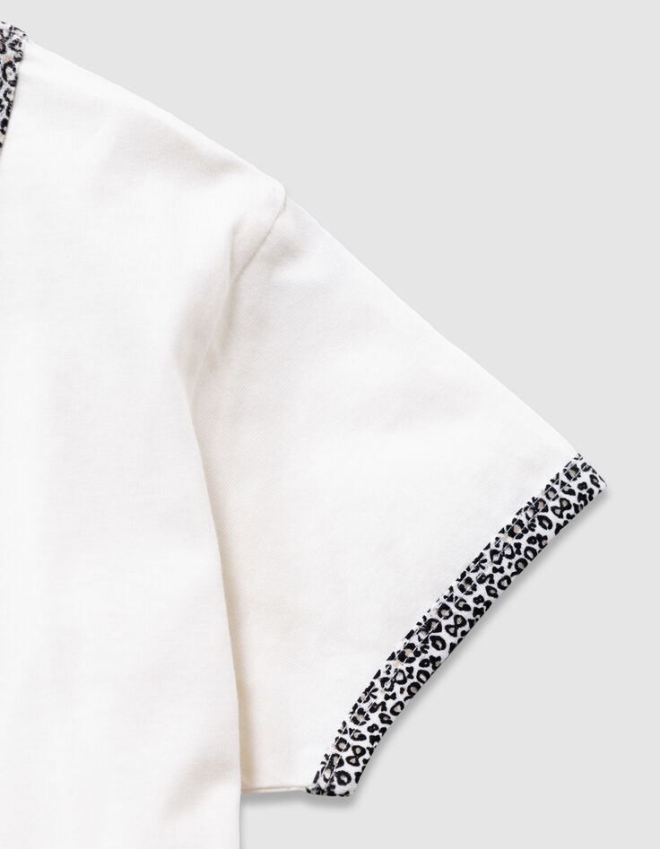 Ecru Mädchen-T-Shirt, Biowolle, Leoprint-Herzen-6