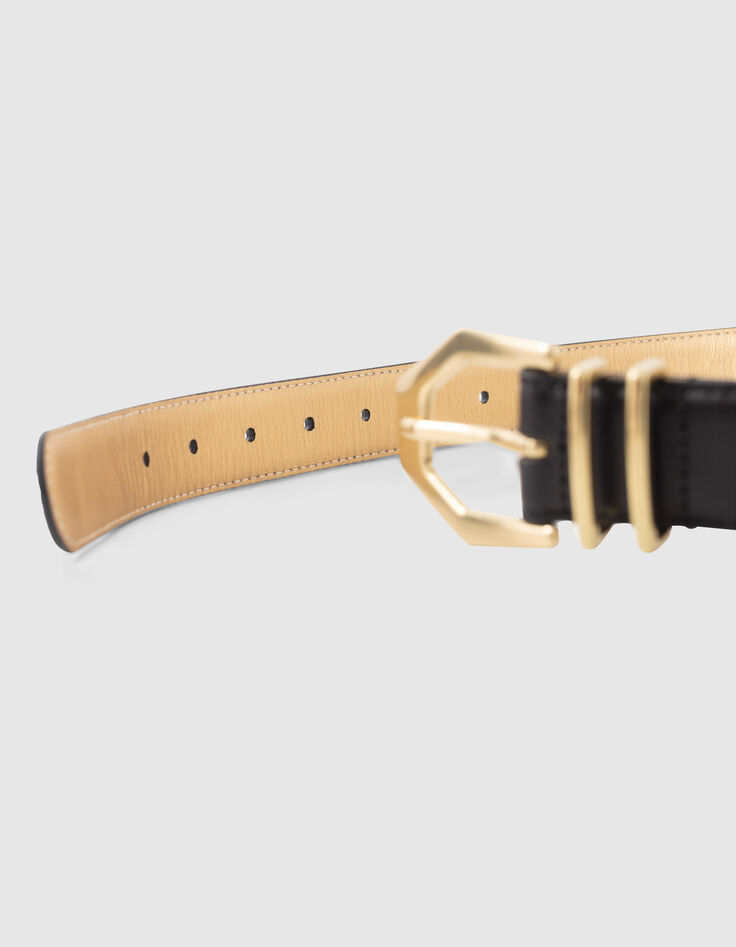 Ceinture noire cuir intérieur doré Femme-6
