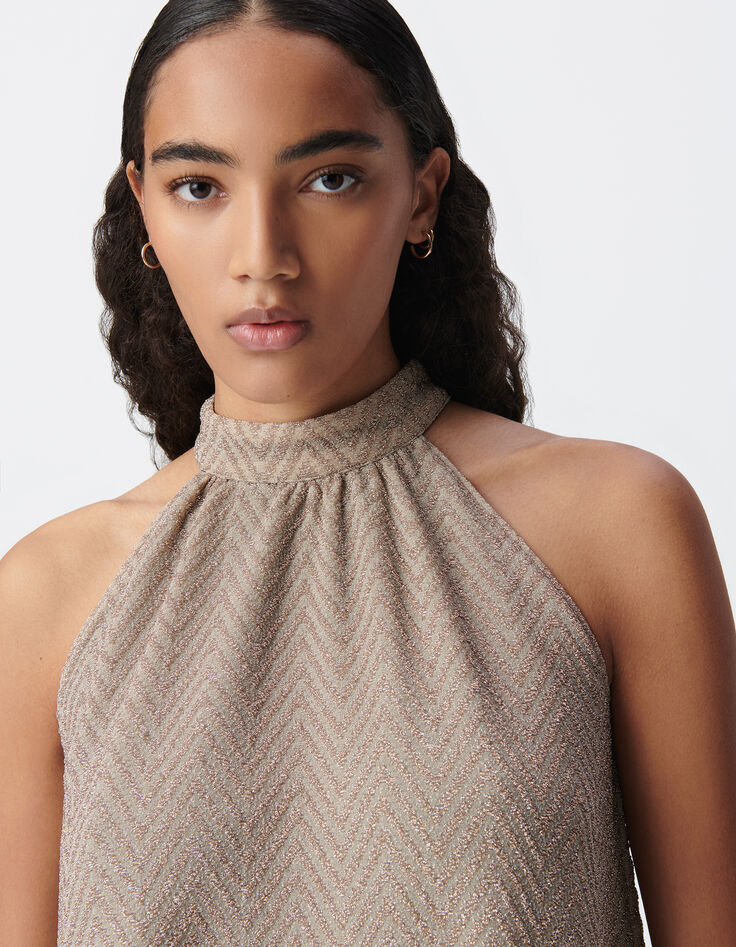 Lockeres goldenes Kleid mit Schnürung hinten Damen-5