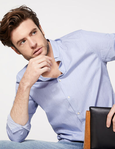 Camisa SLIM azul grisáceo con banda blanca en tira Hombre - IKKS