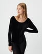 Women’s black pleated velvet knit bodysuit-2 Women’s black pleated velvet knit bodysuit-2
