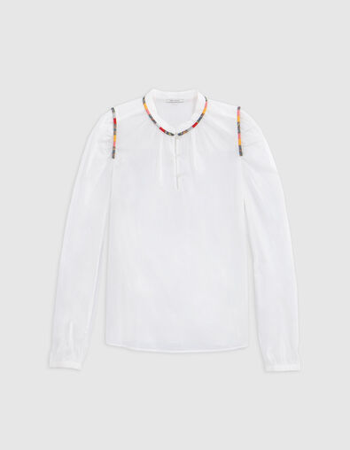 Cremewei&szlig;e Damenbluse mit bunter Garnstickerei - IKKS