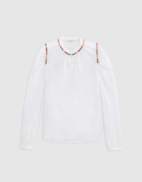 Cremewei&szlig;e Damenbluse mit bunter Garnstickerei - IKKS