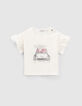 Baby girls' off-white car and embroidery T-shirt-1